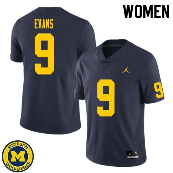 Women's University of Michigan #9 Chris Evans Navy High School Jersey